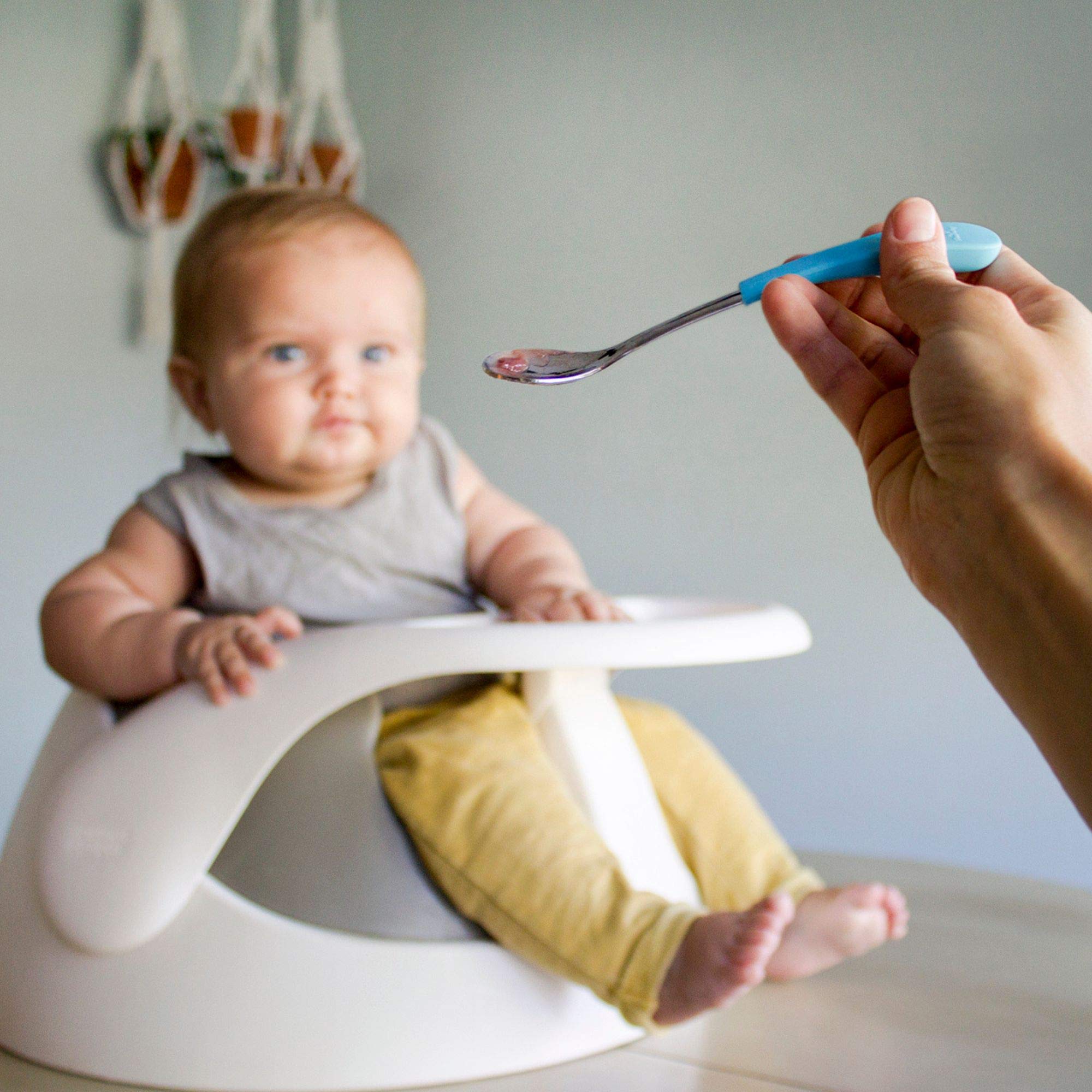 Avanchy Infant Baby Spoons Stainless Steel And Silicone Set, Self Feeding Food Utensils, 4 Months Baby Led Weaning, 2 Pack, Blac